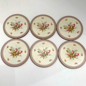 Vintage Pimpernel Set of 6 Acrylic with Cork back Coasters in Rosebud Design